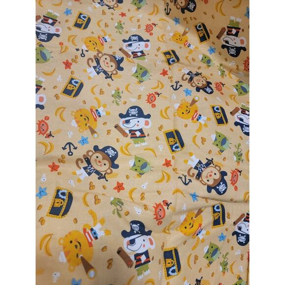 Pirate Animals Nursery Cotton Fabric Monkeys Elephants Tigers 2 Yards New - Picture 1 of 4